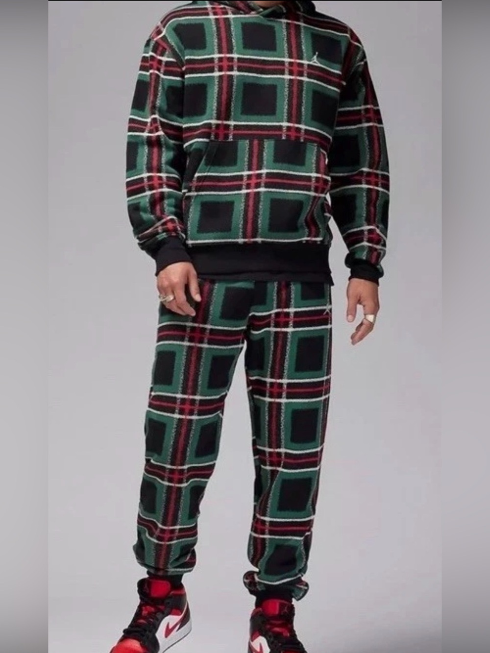 Jordan Men's Green, Black & Red Plaid Joggers